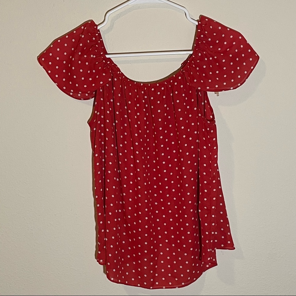 Off the shoulder red polka dot blouse- size small